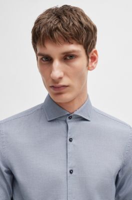 Casual-fit shirt in structured cotton with spread collar, Light Blue