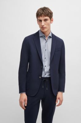 Casual-fit shirt in structured cotton with spread collar, Light Blue