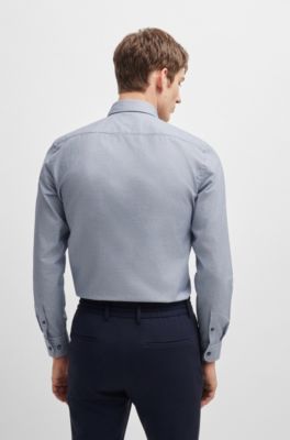 Casual-fit shirt in structured cotton with spread collar, Light Blue