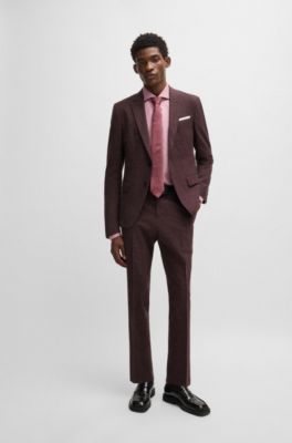 Camisa casual fit en algod&oacute;n estructurado con cuello italiano, Rojo oscuro