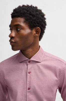 Camisa casual fit en algod&oacute;n estructurado con cuello italiano, Rojo oscuro