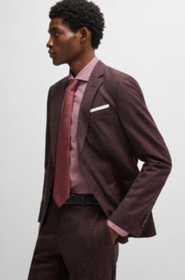 Camisa casual fit en algod&oacute;n estructurado con cuello italiano, Rojo oscuro