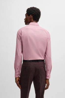 Camisa casual fit en algod&oacute;n estructurado con cuello italiano, Rojo oscuro