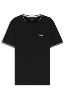 Camiseta de algod&oacute;n el&aacute;stico con rayas y logotipo, Negro