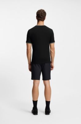 T-shirt en coton stretch avec rayures et logo, Noir