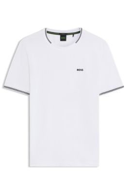 Stretch-cotton T-shirt with stripes and logo, White