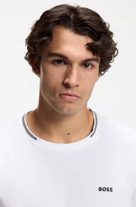 Stretch-cotton T-shirt with stripes and logo