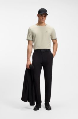 Stretch-cotton T-shirt with stripes and logo, Light Beige
