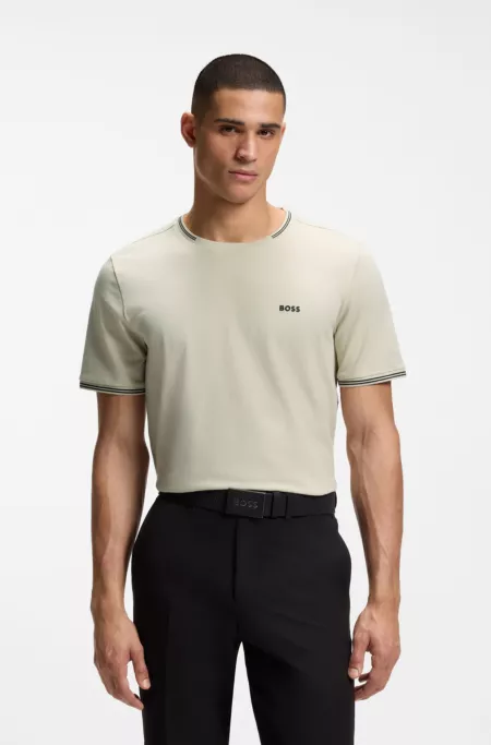 Stretch-cotton T-shirt with stripes and logo