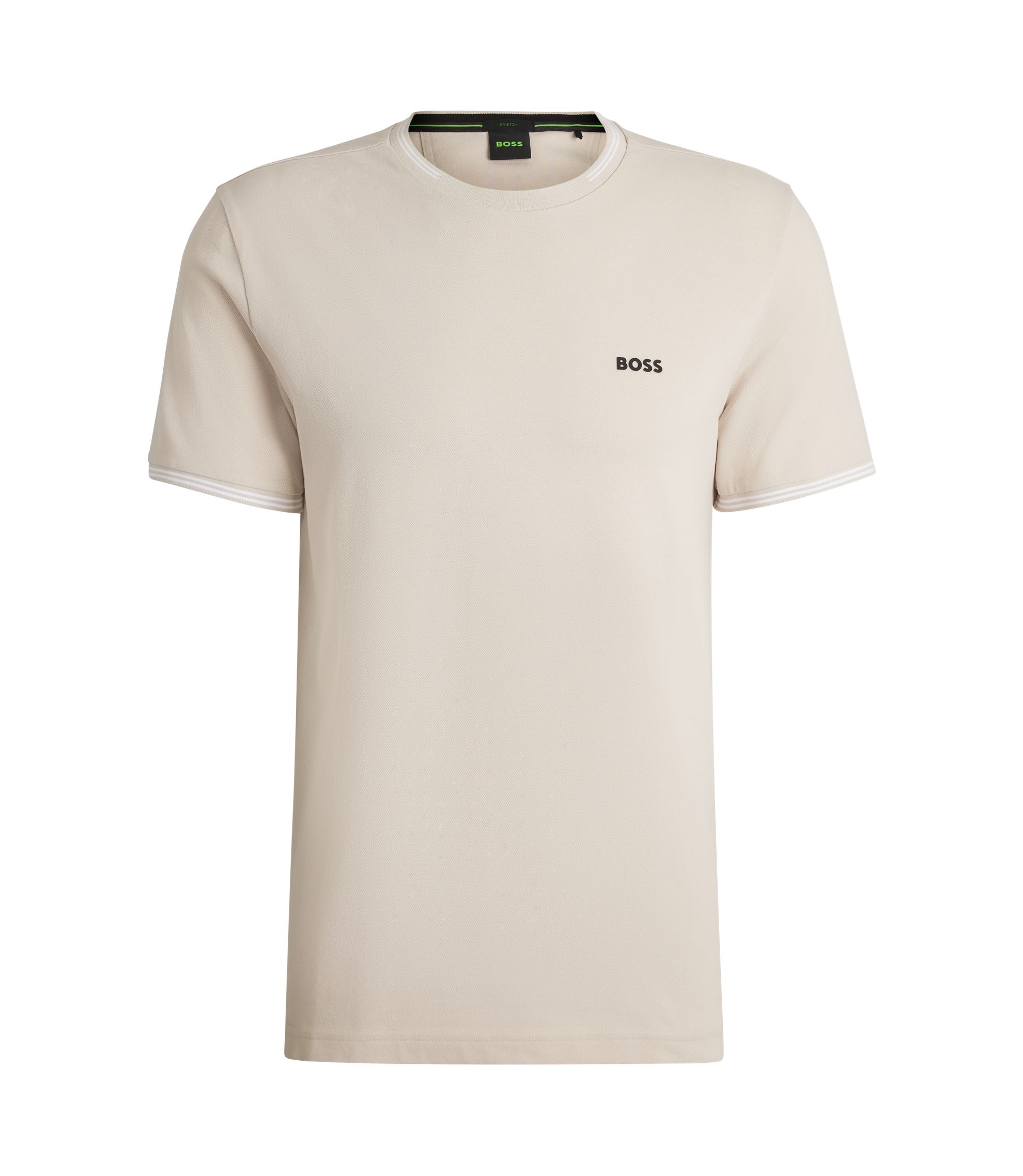BOSS - Stretch-cotton T-shirt with stripes and logo - Light Beige
