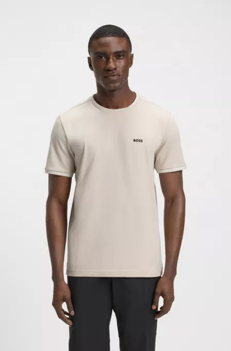 Stretch-cotton T-shirt with stripes and logo
