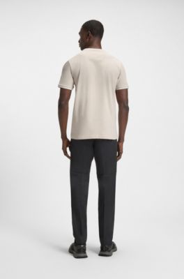 Stretch-cotton T-shirt with stripes and logo, Light Beige