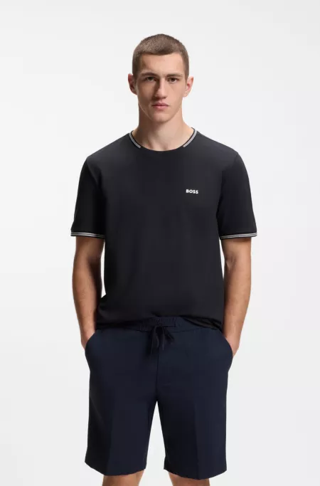 Stretch-cotton T-shirt with stripes and logo