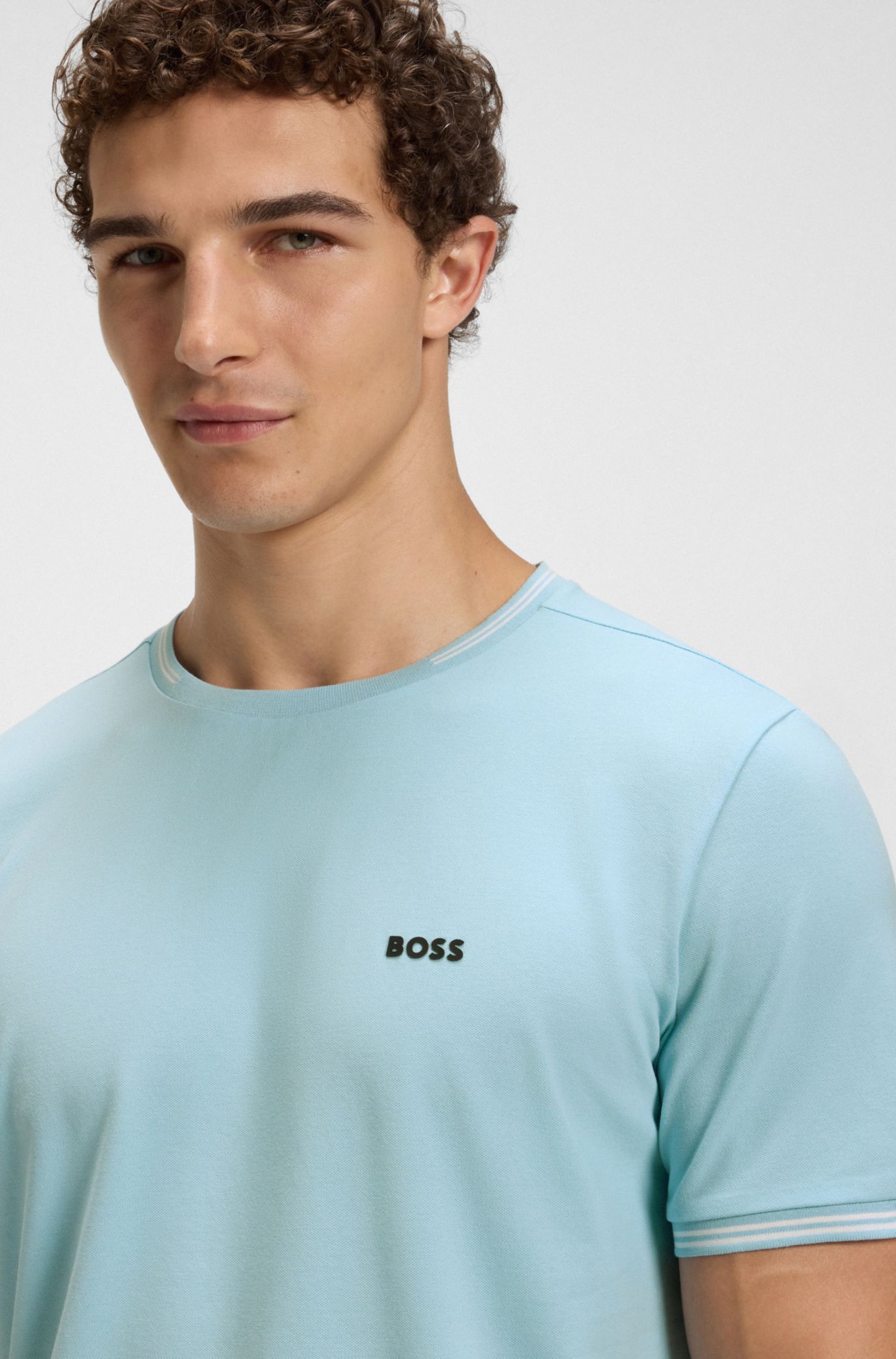 Tシャツ・カットソー BOSS Men T-shirt Blue 50523931 404 Boss Mercerized-Cotton T-Shirt With Double B Monogram In