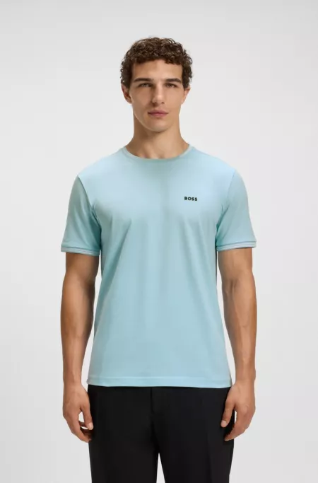Stretch-cotton T-shirt with stripes and logo