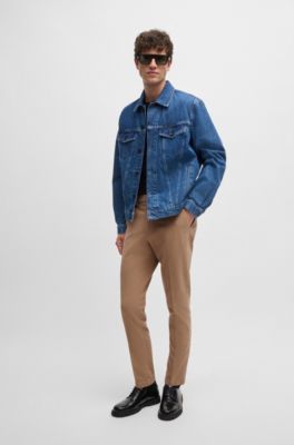 Pantalones slim fit de algod&oacute;n estructurado, Beige claro