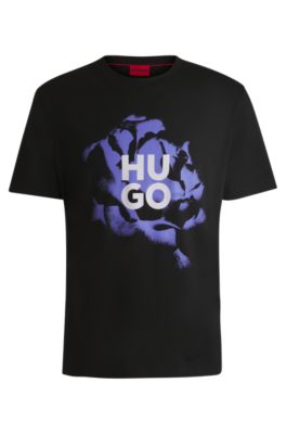 Shop Hugo Cotton-jersey T-shirt With Artwork And Logo In Black