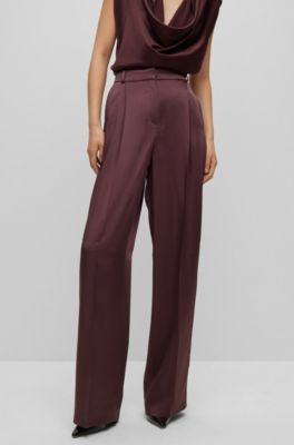 BOSS - Relaxed-fit, wide-leg tailored trousers - Light Brown