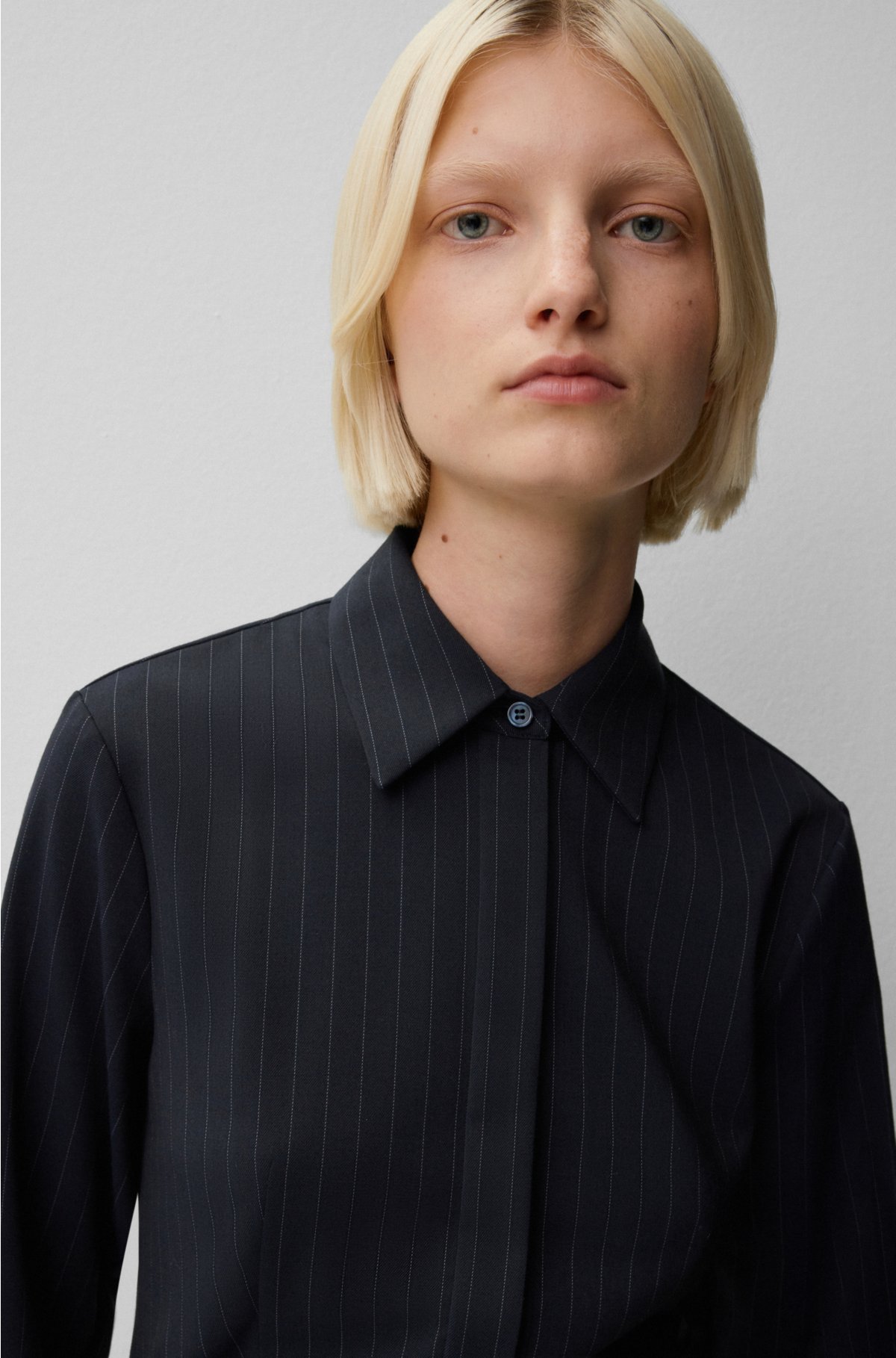 BOSS - Pinstriped bodysuit with shirt styling