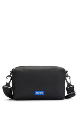 HUGO Bolso bandolera en sarga con estructura y ribete de logo azul Negro
