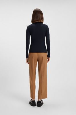 Camiseta slim fit de algod&oacute;n el&aacute;stico con logo estampado, Negro