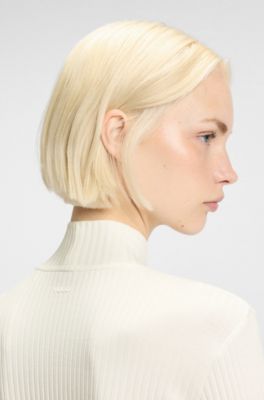 Camiseta slim fit de algod&oacute;n el&aacute;stico con logo estampado, Blanco