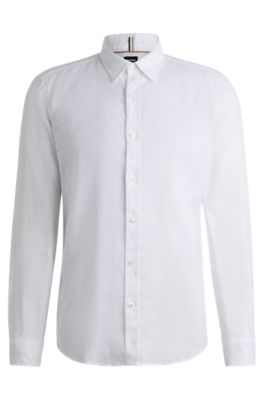 Shop Hugo Boss Slim-fit Shirt In Stretch-linen Chambray In White