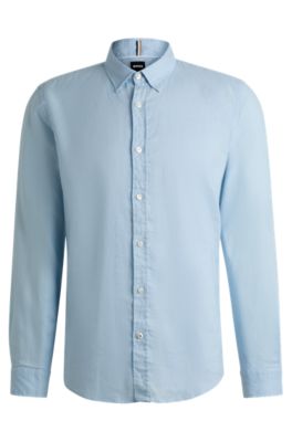 Shop Hugo Boss Slim-fit Shirt In Stretch-linen Chambray In Light Blue