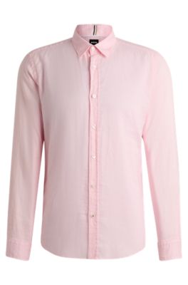 Shop Hugo Boss Slim-fit Shirt In Stretch-linen Chambray In Light Pink