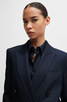 Regular-fit long-length jacket in denim-effect twill, Light Blue