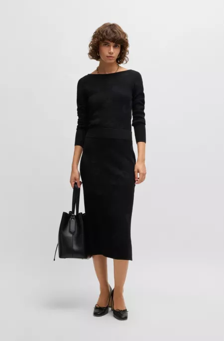 Wide-neck sweater in stretch jacquard