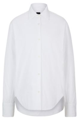 Shop Hugo Boss Oversize, Padded Cotton-poplin Shirt Jacket In White