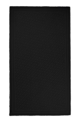 Hugo Boss Wool-blend Scarf With Monogram Jacquard And Fringing In Black