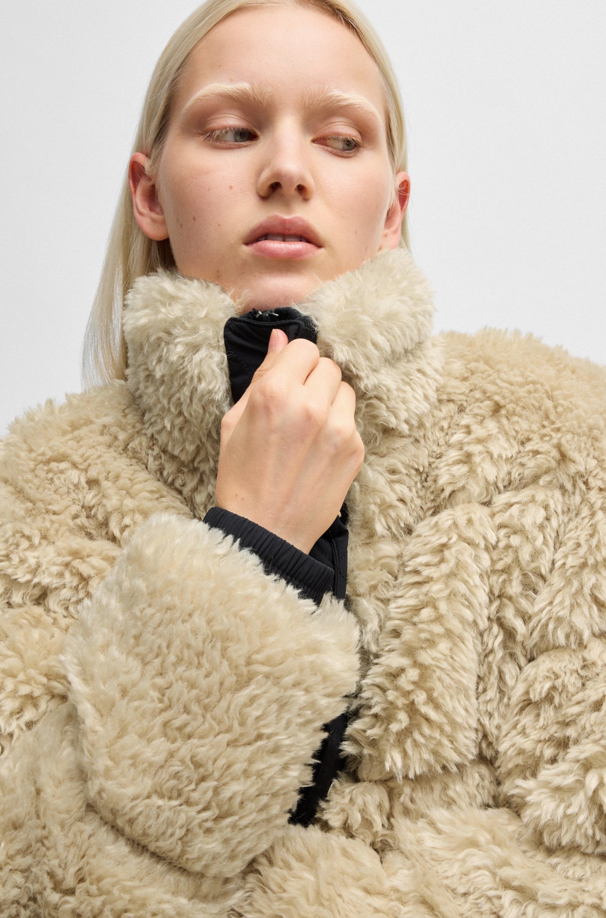 HUGO - Boxy-fit jacket in shaggy faux fur - Light Beige HUGO - Boxy-fit jacket in shaggy faux fur - Light Beige