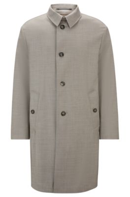 Hugo Boss Water-repellent Coat In Micro-patterned Virgin Wool In Light Green