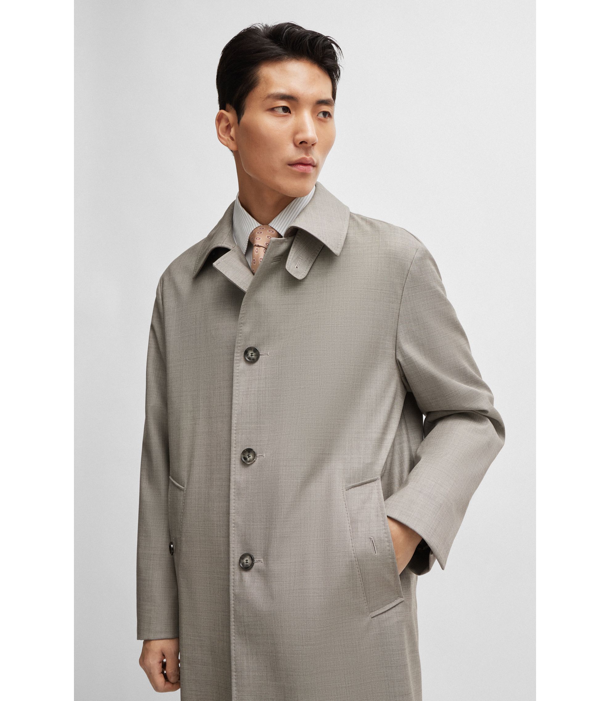 BOSS - Water-repellent coat in micro-patterned virgin wool - Light