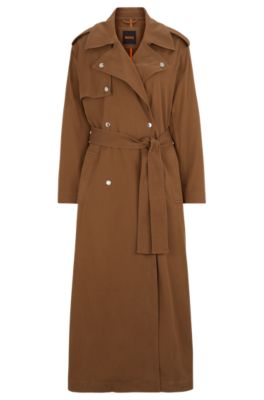 Shop Hugo Boss Belted Trench Coat With Hardware Trims In Brown