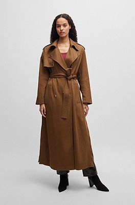 Belted trench coat with hardware trims