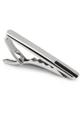 Pince &agrave; cravate en laiton avec insert en onyx noir, Noir