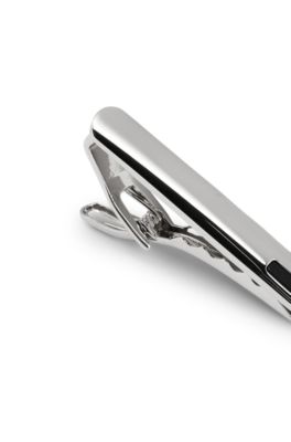 Pince &agrave; cravate en laiton avec insert en onyx noir, Noir