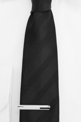 Pince &agrave; cravate en laiton avec insert en onyx noir, Noir