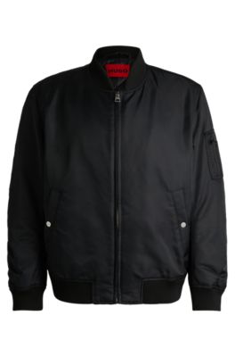 HUGO Water repellent bomber jacket with branded sleeve pocket Black