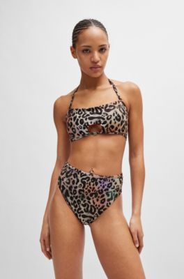 HUGO - Animal-print bandeau bikini top with stacked-logo