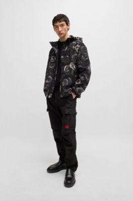 Hooded jacket with gothic-rose floral jacquard, Patterned