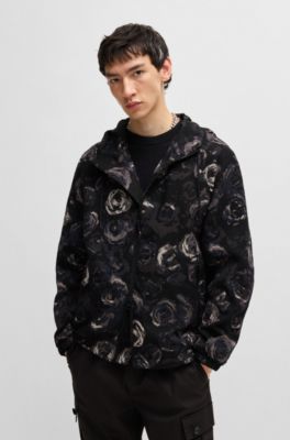 HUGO - Hooded jacket with gothic-rose floral jacquard - Patterned