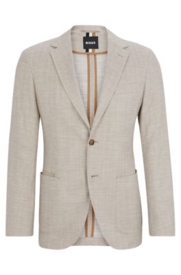 Hugo Boss Regular-fit Jacket In A Herringbone Stretch-cotton Blend In Light Beige