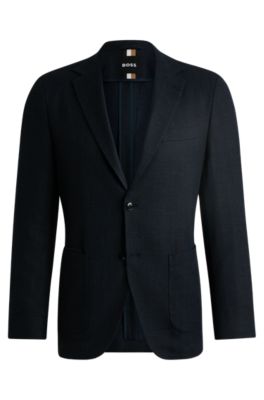 Hugo Boss Regular-fit Jacket In A Herringbone Stretch-cotton Blend In Dark Blue