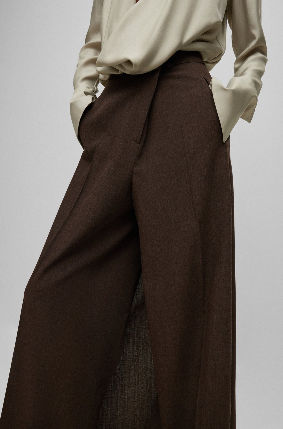 BOSS - Relaxed-fit, wide-leg wool trousers with skirt effect BOSS - Relaxed-fit, wide-leg wool trousers with skirt effect