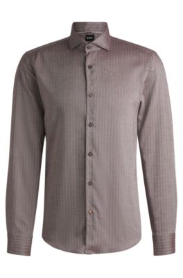 Camisa casual fit en sarga de espiga, Rojo claro