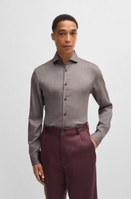 Camisa casual fit en sarga de espiga, Rojo claro